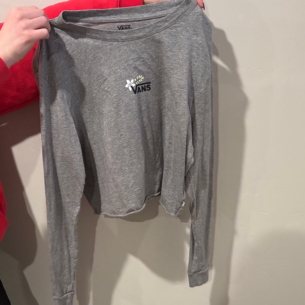 Vans Heather Gray Floral Logo Long Sleeve